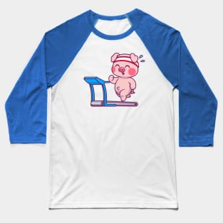 Cute Pig Running On Treadmill Cartoon Baseball T-Shirt